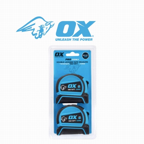 Ox Pro 5m/16ft Pro Dual Auto Lock Tape Twinpack